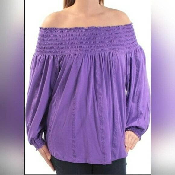 ALT Elena Gilbert Ralph Lauren Blouse Medium Purple Smock Top Cottage Peasant - Picture 4 of 8